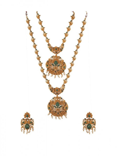 Generic Women's Elegent And Modern Double Line Temple Jewellery Set (Green, Free Size)