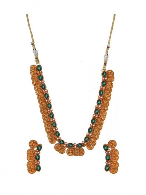Generic Women's Elegent Laxmi Coin Shape Jewellery Chowker Set (Green, Free Size)