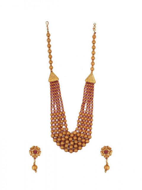 Generic Women's Ethnic Five Layer Brass Mala With Crystal For Women And Girls (Red, Free Size)
