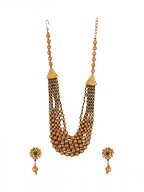 Generic Women's Ethnic Five Layer Brass Mala With Crystal For Women And Girls (Green, Free Size)