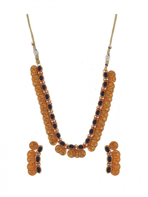 Generic Women's Elegent Laxmi Coin Shape Jewellery Chowker Set (Blue, Free Size)