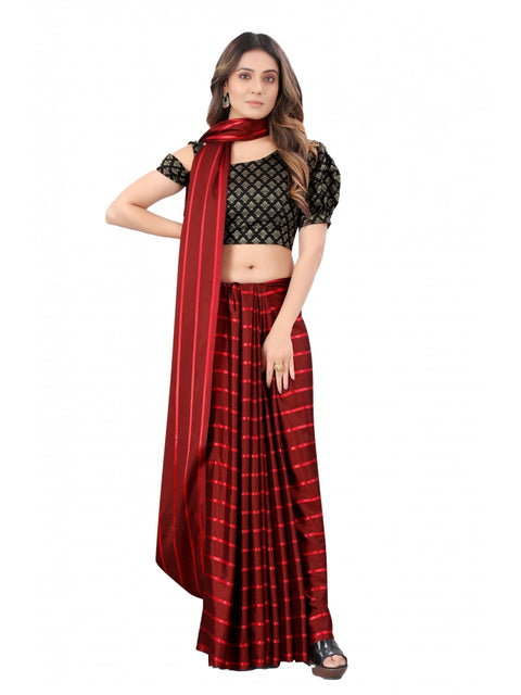 Women's Satin Silk Saree with Blouse (Red, 5-6 Mtrs)