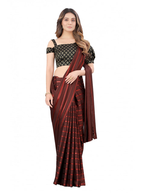 Women's Satin Silk Saree with Blouse (Orange, 5-6 Mtrs)