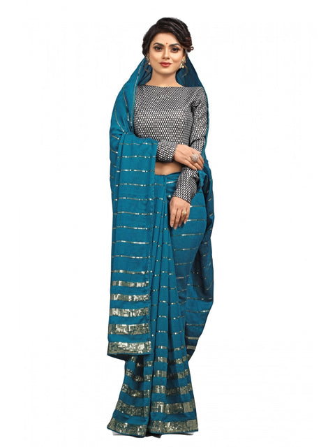 Women's Vichitra Saree with Blouse (Rama, 5-6 Mtrs)