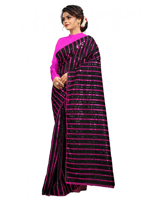 Women's Vichitra Saree with Blouse (Pink, 5-6 Mtrs)