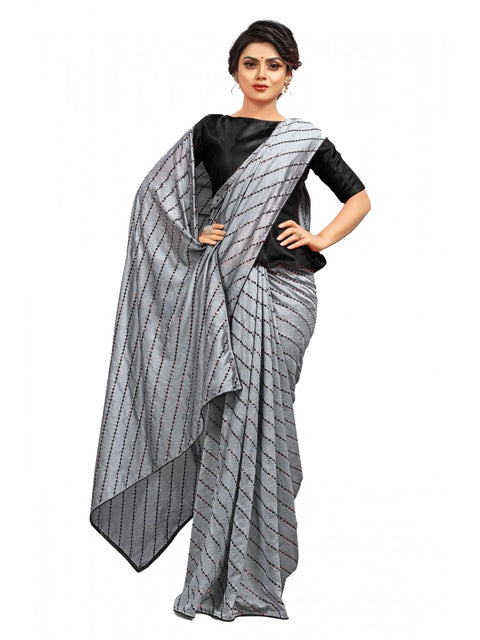 Women's Vichitra Saree with Blouse (Grey, 5-6 Mtrs)