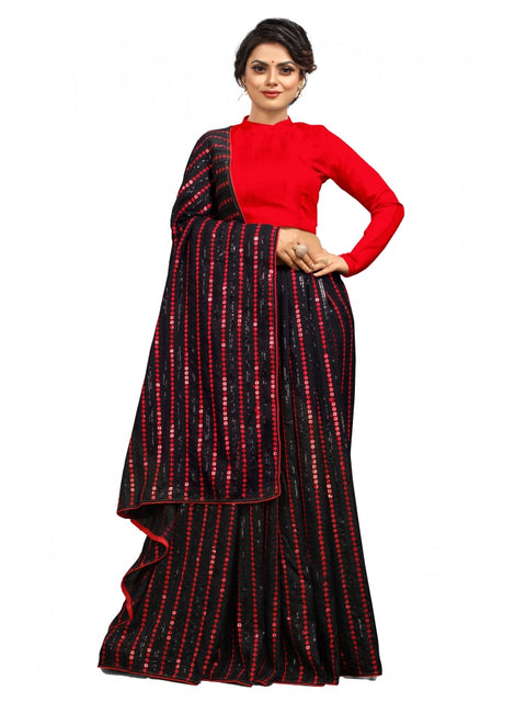 Women's Vichitra Saree with Blouse (Red, 5-6 Mtrs)