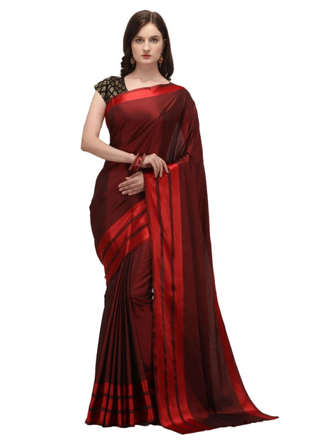 Women's Satin Silk Saree with Blouse (Red, 5-6 Mtrs)