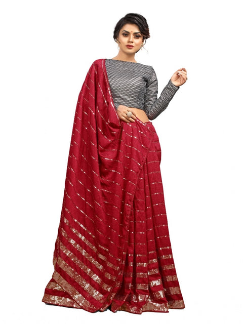 Women's Vichitra Saree with Blouse (Red, 5-6 Mtrs)