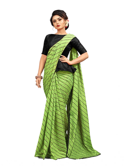 Women's Vichitra Saree with Blouse (LightGreen, 5-6 Mtrs)