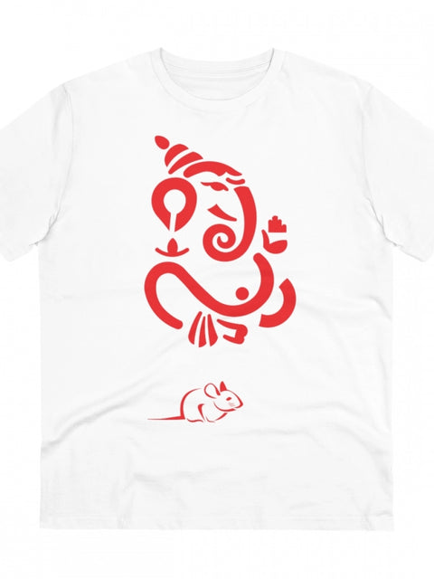 Generic Men's PC Cotton Ganesh Printed T Shirt (Color: White, Thread Count: 180GSM)