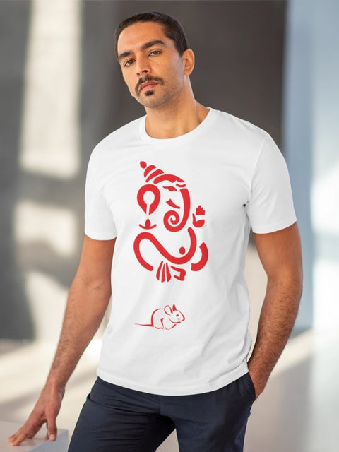 Generic Men's PC Cotton Ganesh Printed T Shirt (Color: White, Thread Count: 180GSM)