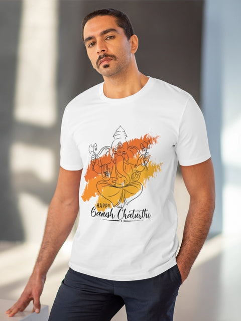 Generic Men's PC Cotton Ganesh Printed T Shirt (Color: White, Thread Count: 180GSM)