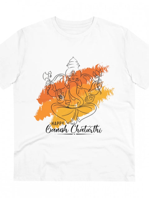 Generic Men's PC Cotton Ganesh Printed T Shirt (Color: White, Thread Count: 180GSM)