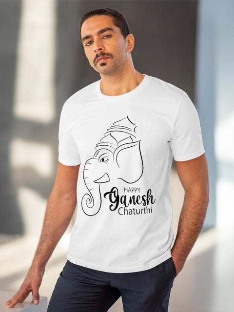 Generic Men's PC Cotton Ganesh Printed T Shirt (Color: White, Thread Count: 180GSM)