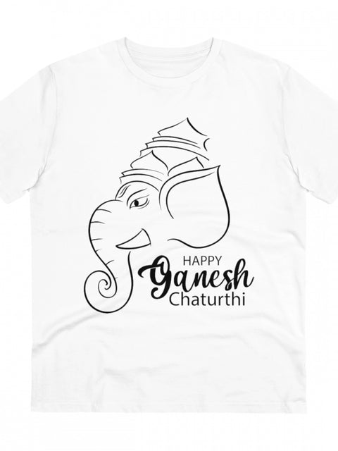 Generic Men's PC Cotton Ganesh Printed T Shirt (Color: White, Thread Count: 180GSM)