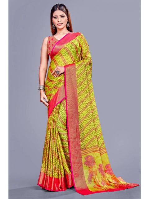 Women's Viscose Rayon Printed Saree With Unstitched Blouse (Green)