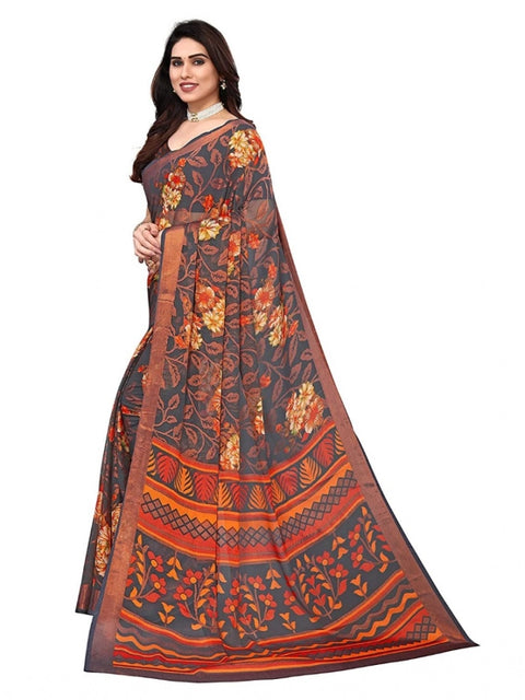 Women's Viscose Rayon Printed Saree With Unstitched Blouse (Grey)