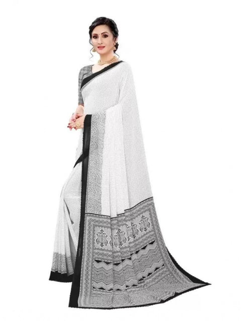 Women's Georgette Printed Saree With Unstitched Blouse (Black)