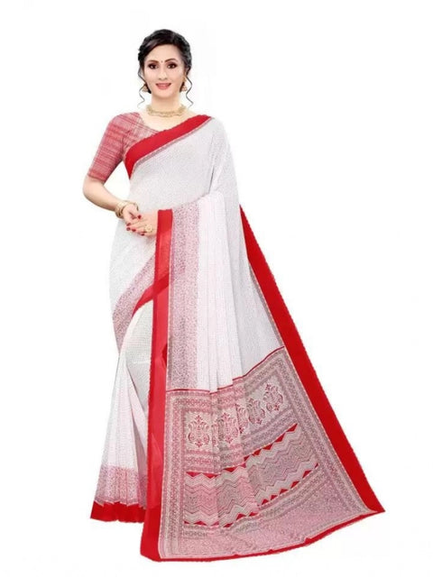 Women's Georgette Printed Saree With Unstitched Blouse (Red)