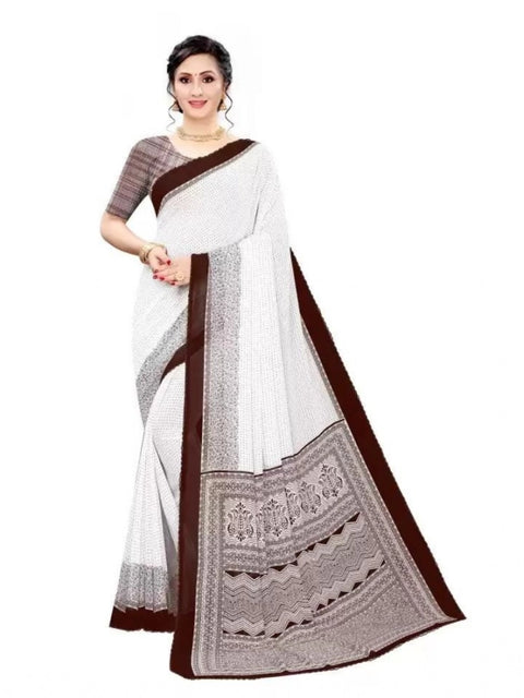 Women's Georgette Printed Saree With Unstitched Blouse (Coffee)
