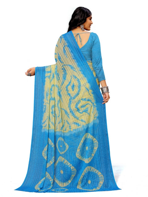Women's Georgette Printed Saree With Unstitched Blouse (Skyblue)