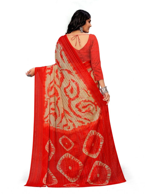 Women's Georgette Printed Saree With Unstitched Blouse (Red)