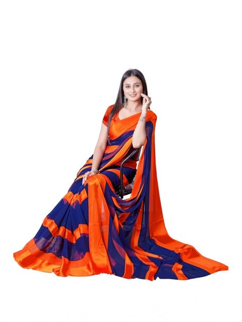 Women's Satin Patta Printed Saree With Unstitched Blouse (Orange)