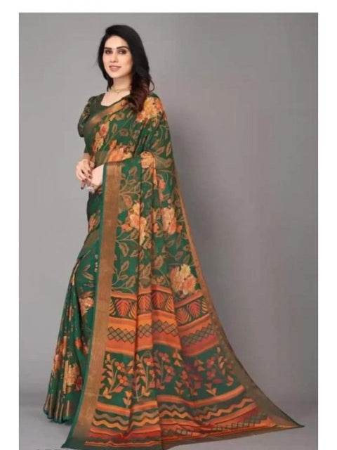Women's Viscose Rayon Printed Saree With Unstitched Blouse (Green)