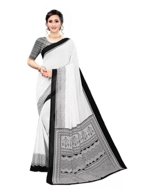 Women's Georgette Printed Saree With Unstitched Blouse (Black)