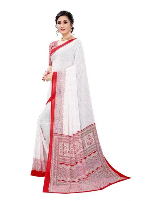 Women's Georgette Printed Saree With Unstitched Blouse (Red)