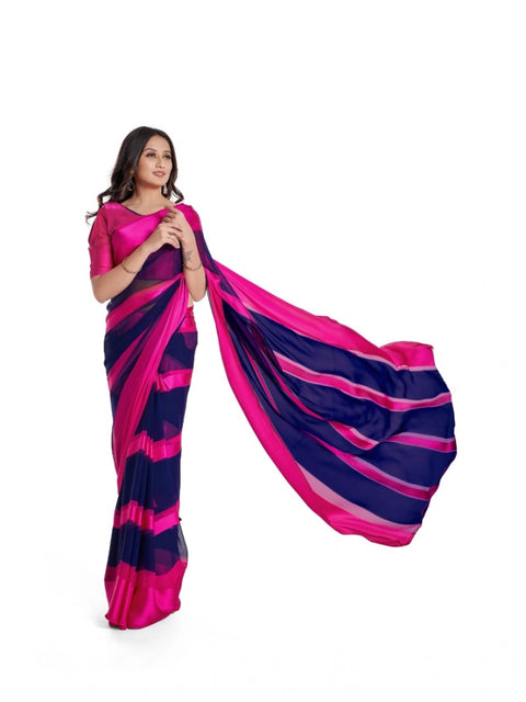 Women's Satin Patta Printed Saree With Unstitched Blouse (Pink)