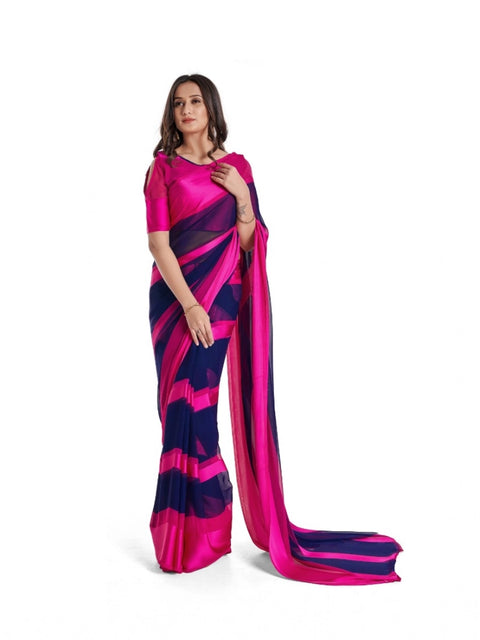 Women's Satin Patta Printed Saree With Unstitched Blouse (Pink)