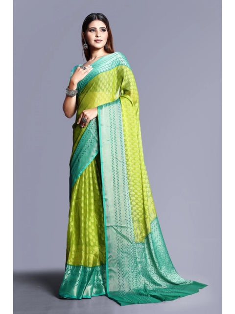 Women's Viscose Rayon Printed Saree With Unstitched Blouse (Green)