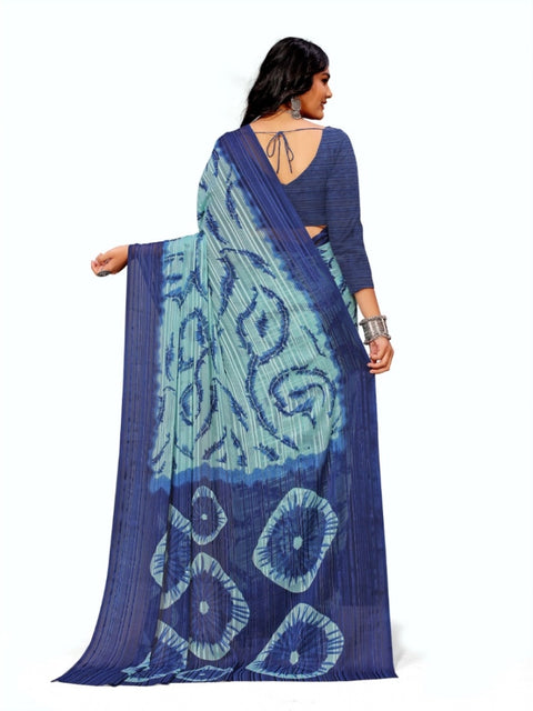 Women's Georgette Printed Saree With Unstitched Blouse (Blue)
