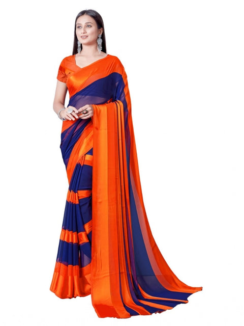 Women's Satin Patta Printed Saree With Unstitched Blouse (Orange)