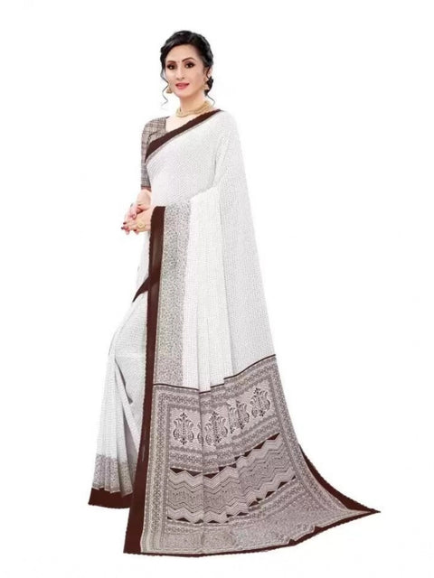 Women's Georgette Printed Saree With Unstitched Blouse (Coffee)