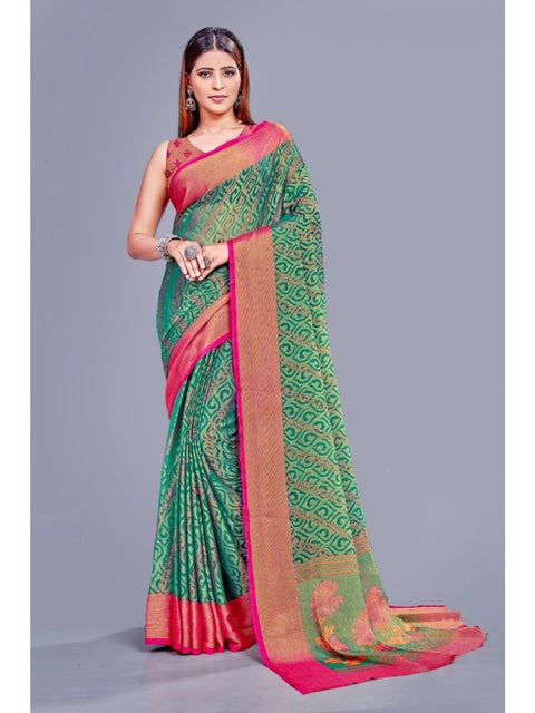 Women's Viscose Rayon Printed Saree With Unstitched Blouse (Rama)