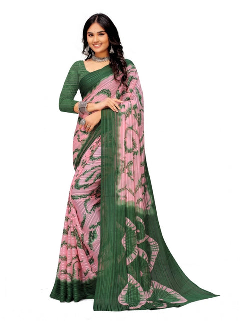 Women's Georgette Printed Saree With Unstitched Blouse (Green)