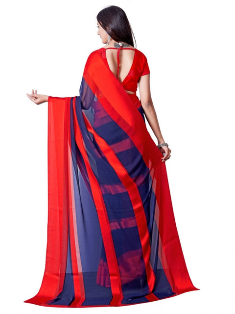 Women's Satin Patta Printed Saree With Unstitched Blouse (Red)