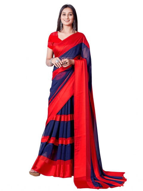 Women's Satin Patta Printed Saree With Unstitched Blouse (Red)