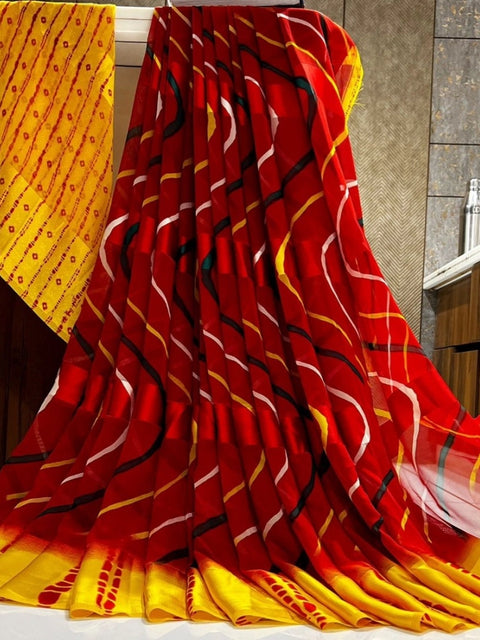 Women's Satin Patta Printed Saree With Unstitched Blouse (Yellow)