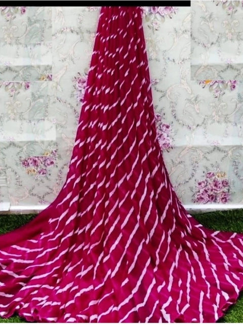 Women's Georgette Printed Saree With Unstitched Blouse (Pink)