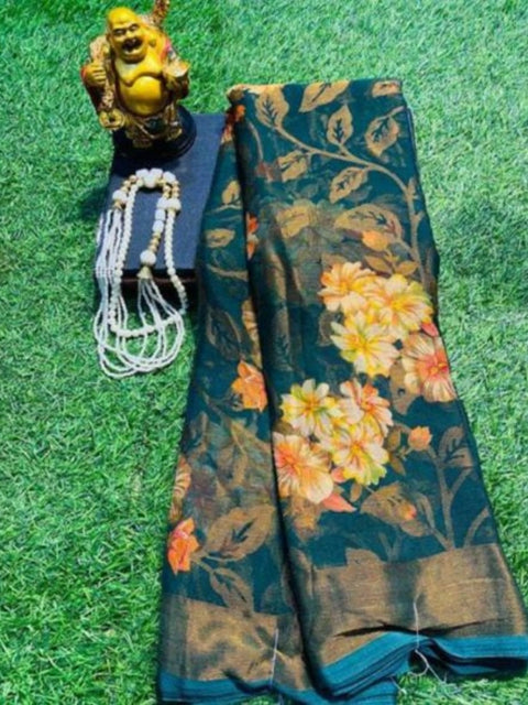 Women's Viscose Rayon Printed Saree With Unstitched Blouse (Rama)