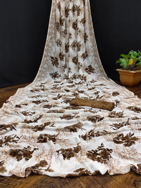 Women's Georgette Printed Saree With Unstitched Blouse (Coffee)