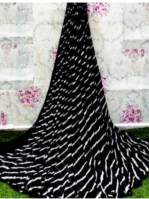 Women's Georgette Printed Saree With Unstitched Blouse (Black)