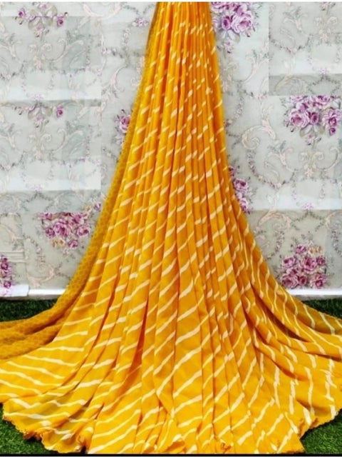 Women's Georgette Printed Saree With Unstitched Blouse (Yellow)