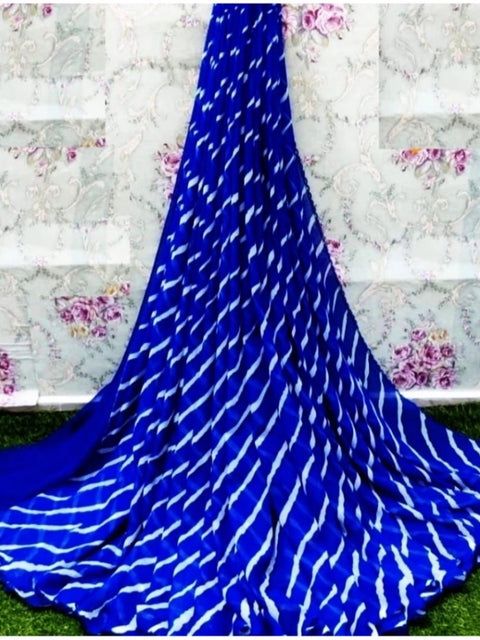 Women's Georgette Printed Saree With Unstitched Blouse (Blue)