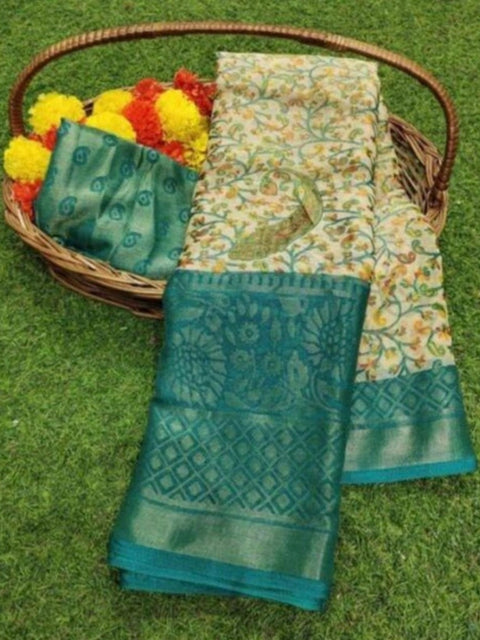 Women's Viscose Rayon Printed Saree With Unstitched Blouse (Skyblue)