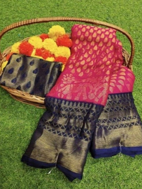 Women's Viscose Rayon Printed Saree With Unstitched Blouse (Pink)